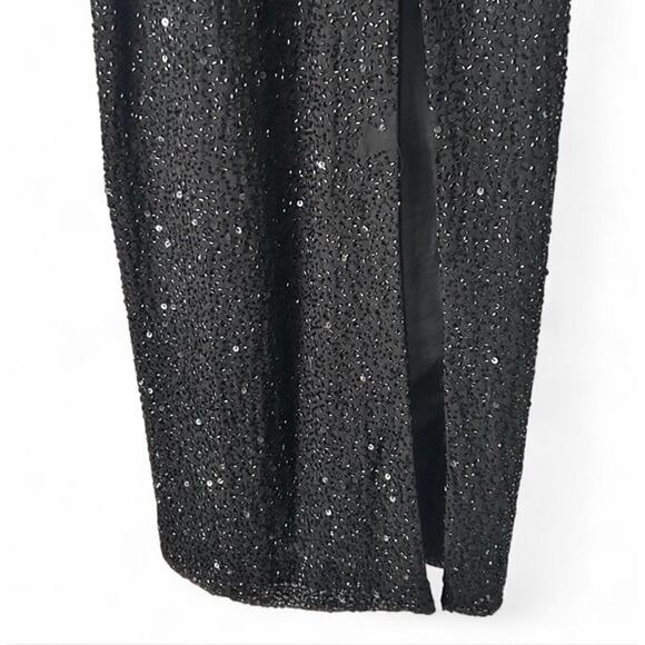 Vintage Y2K Marina B Black Beaded Halter Style Long Dress Leg Slit Size 9/10 - Picture 4 of 8